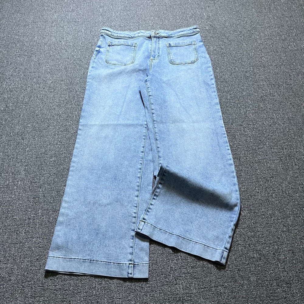 LC Lauren Conrad Wide Leg Jeans 16 Light Wash Patch Pocket High Rise Denim - Picture 2 of 9
